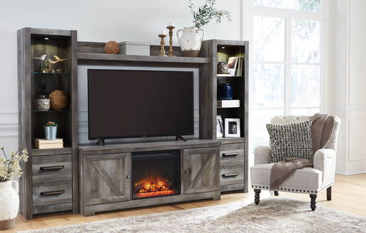 Wynnlow - Gray - Entertainment Center - TV Stand With Glass/Stone Fireplace Insert - Forward Furniture