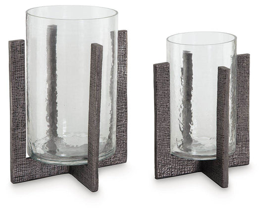 Garekton - Clear / Pewter Finish - Candle Holder Set (Set of 2) - Forward Furniture