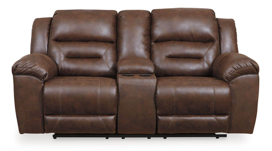 Stoneland - Chocolate - Dbl Reclining Loveseat with Console - Faux Leather - Forward Furniture