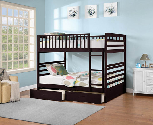 Zane Espresso Double over Double Bunk Bed with Storage Drawers and Solid Wood - Forward Furniture