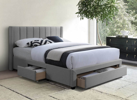 Serenity Grey Fabric Bed with Storage & Tufted Headboard - Forward Furniture