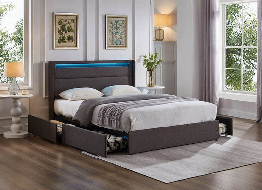 Luminous Grey Bed Frame with LED & Storage - Forward Furniture