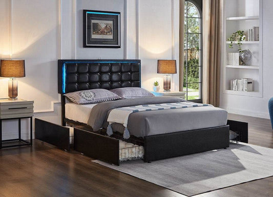 Celestial Black Tufted Bed with LED & Storage - Forward Furniture