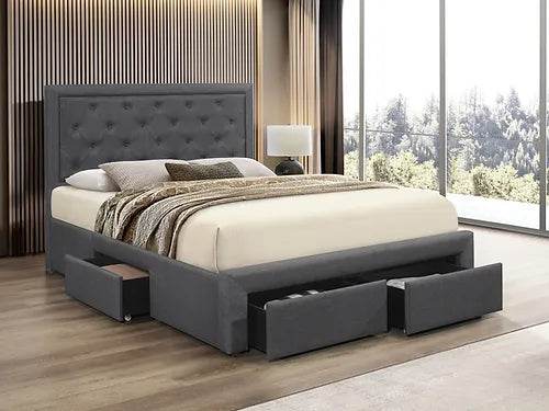 Harmony Dark Grey Bed with Tufted Headboard & Storage - Forward Furniture