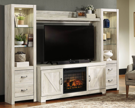 Bellaby - Whitewash - Entertainment Center - TV Stand With Faux Firebrick Fireplace Insert - Forward Furniture