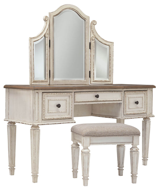 Realyn - White / Brown / Beige - Vanity/Mirror/Stool (Set of 3) - Forward Furniture