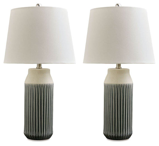 Afener - Blue / Beige - Ceramic Table Lamp (Set of 2) - Forward Furniture