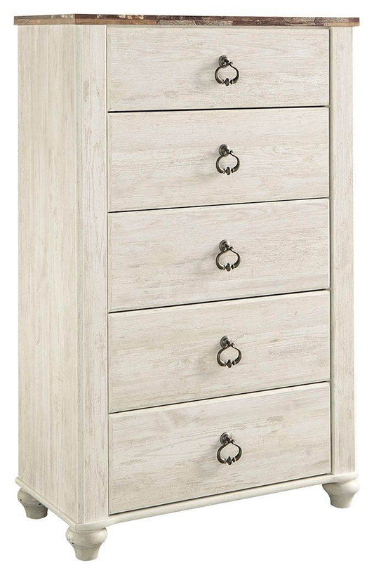 Willowton - Brown / Beige / White - Five Drawer Chest - Forward Furniture