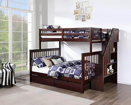 Seville Espresso Single over Double Bunk Bed with Reversible Staircase - Solid Wood - Forward Furniture